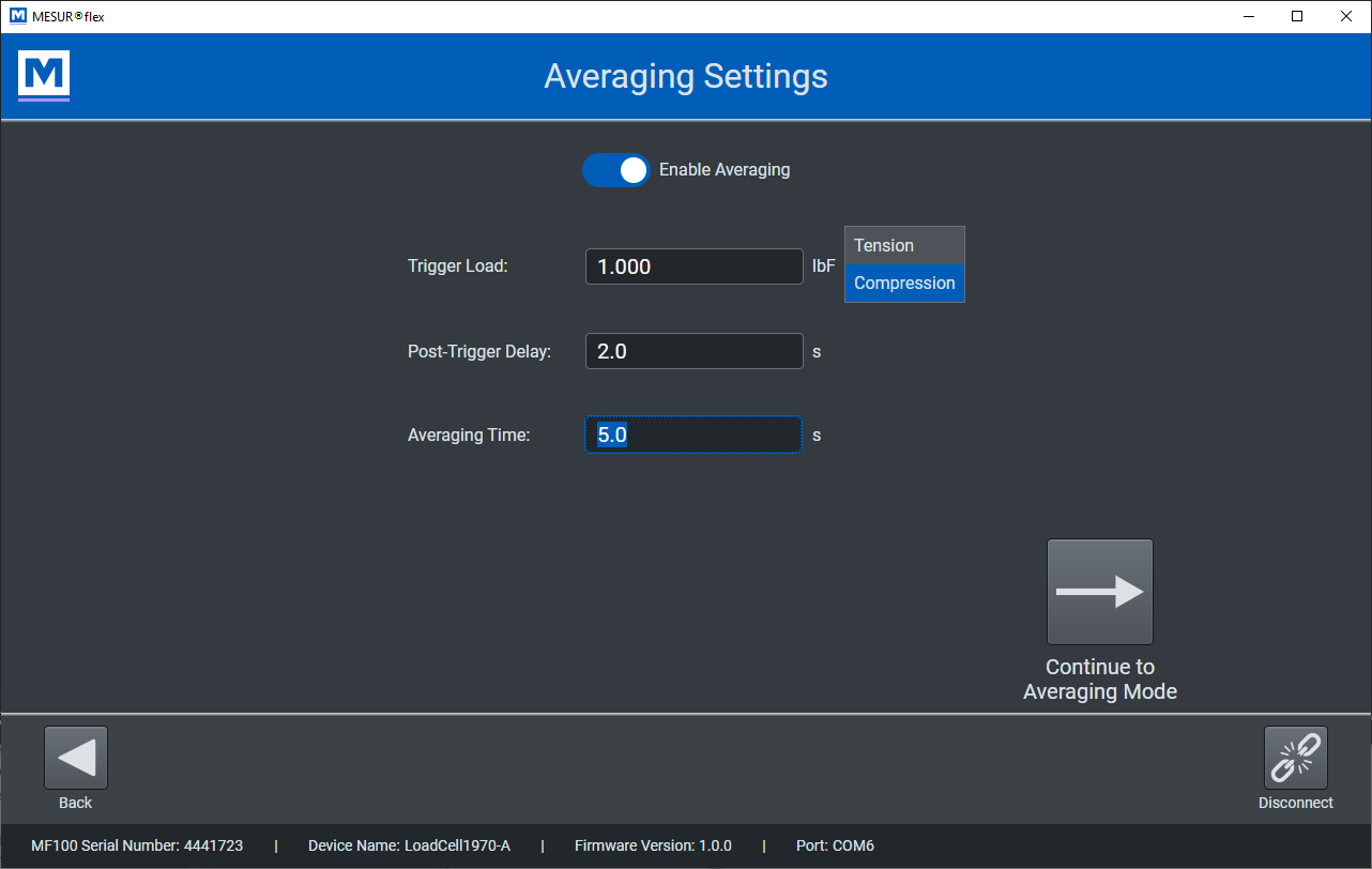 averaging settings